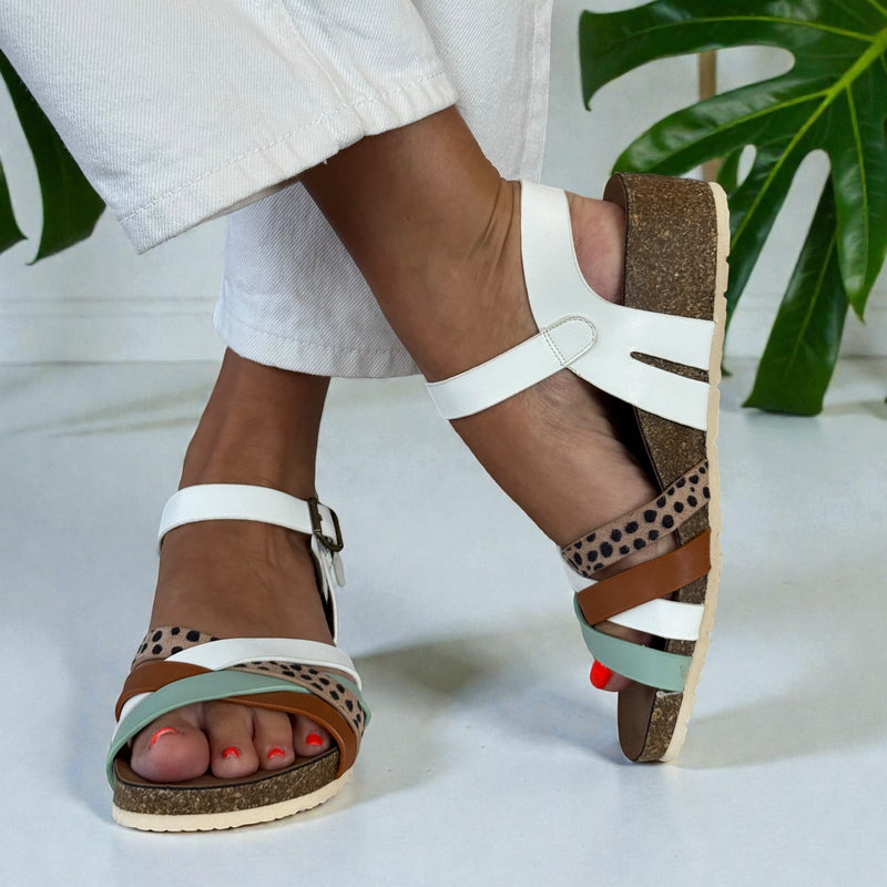 Lunar Selina Low Wedge Spotty Sandals - White Multi