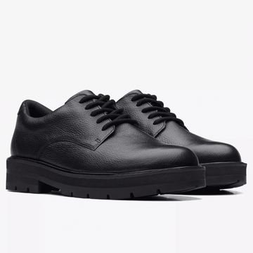 Girls Clarks Prague Lace School Shoe(F Fit) - Black Leather