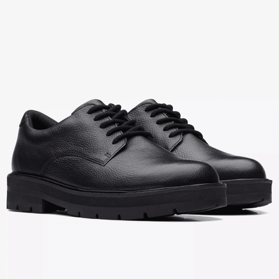 Girls Clarks Prague Lace School Shoe(F Fit) - Black Leather