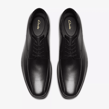 Boys Clarks Howard Over Leather Laced Up School Shoe - Black Leather