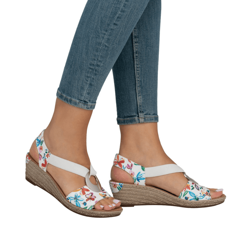 Womens Rieker 624H6 Floral Multi Strap Wedge Sandals - Floral