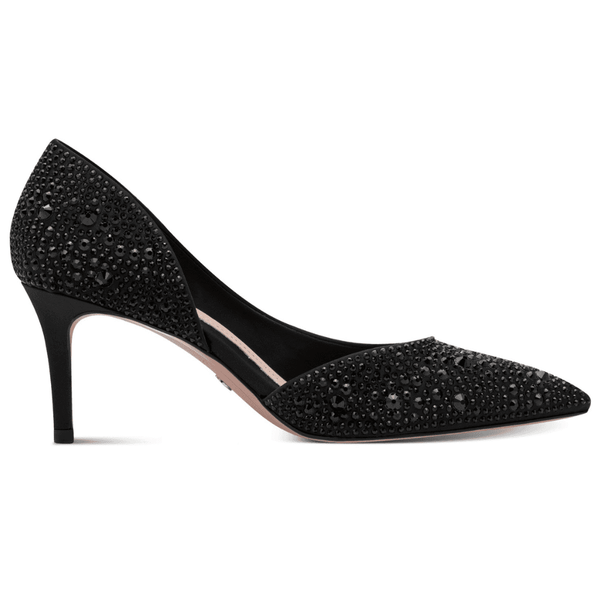 Womens Tamaris 22457 Black Diamante Irregular Cut Side Court Heels - Black Diamante
