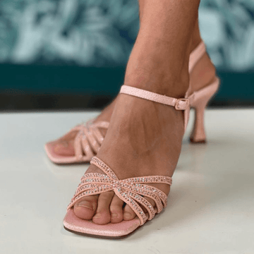 Womens Menbur Saggitarius Pink Diamante Flared Heel Sandals - Pink