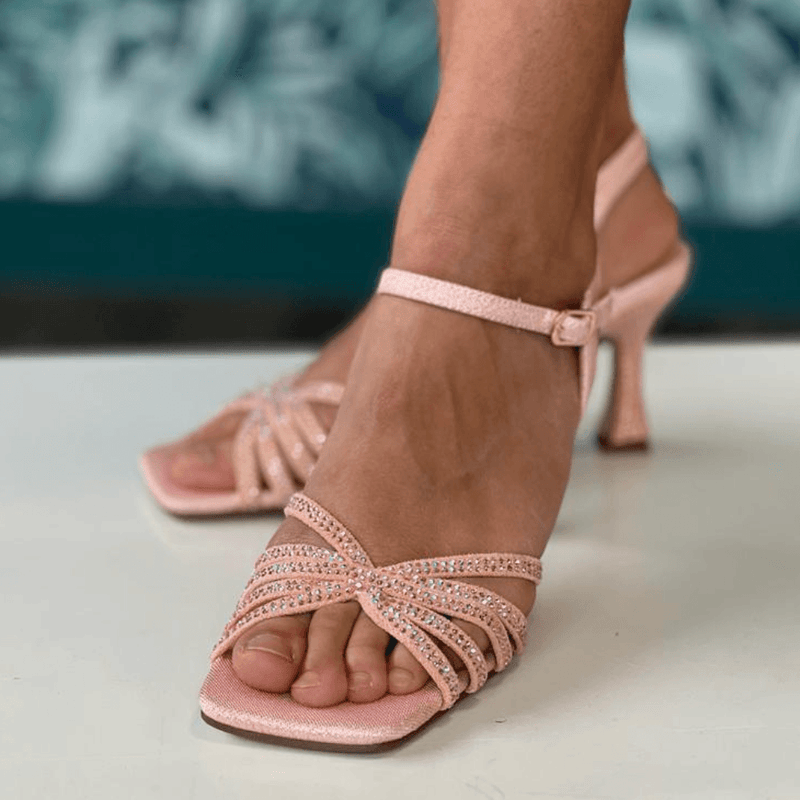 Womens Menbur Saggitarius Pink Diamante Flared Heel Sandals - Pink