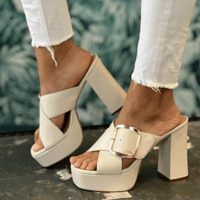 Womens Unisa Ladies Ubios Crossover Platform Heeled Mules - Ivory