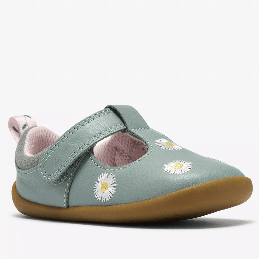 Infant Girls Clarks Roamer Flora Floral T-Bar Velcro Strap Pre Walker Shoes