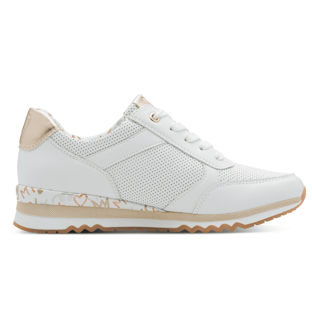 Womens Marco Tozzi 23782 White and Gold Perforated Side Zip Trainers