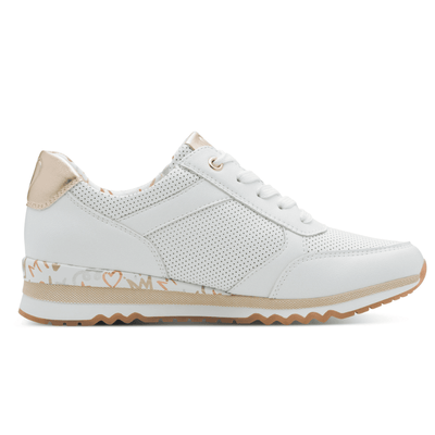 Womens Marco Tozzi 23782 White and Gold Perforated Side Zip Trainers - White Multi