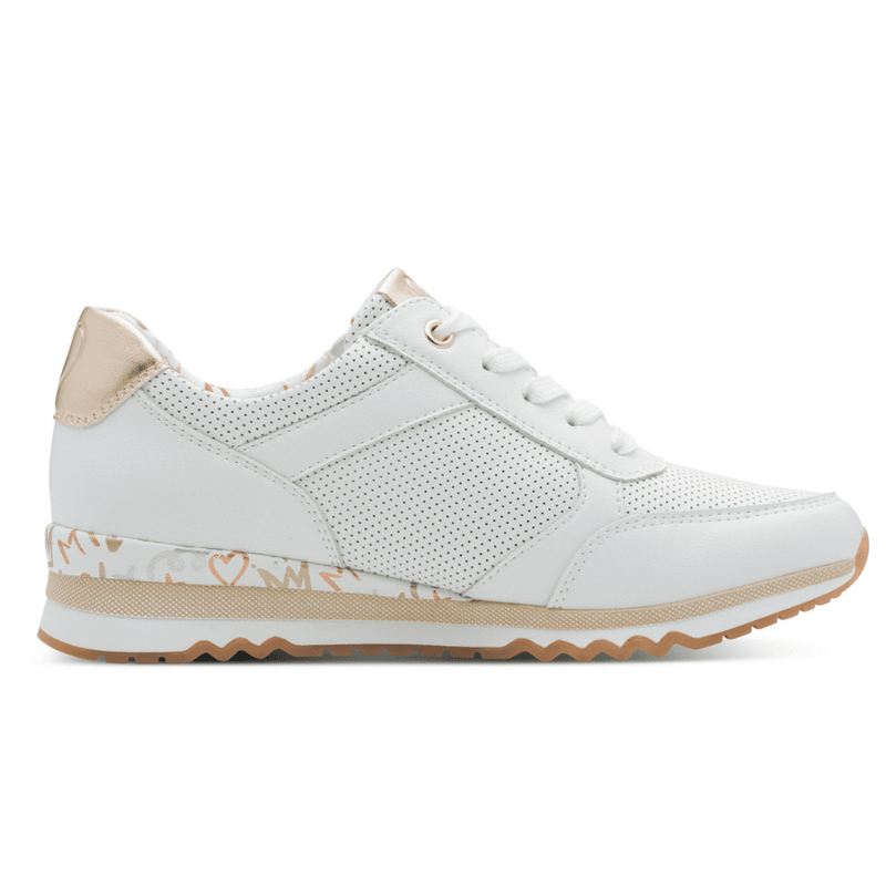 Womens Marco Tozzi 23782 White and Gold Perforated Side Zip Trainers - White Multi