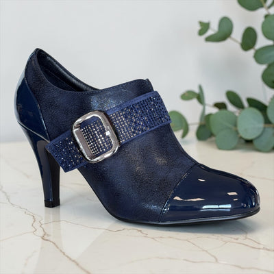 Womens Redz F2214 Flare Heel Shoe Boots - Navy