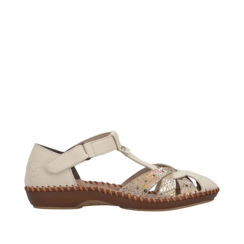 Womens Rieker M1655 Beige Heeled Sandal - Beige Gold