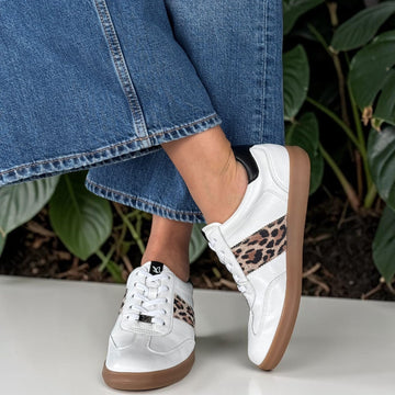 Womens Caprice 23705 White Black and Leopard Gumsole Trainers - White
