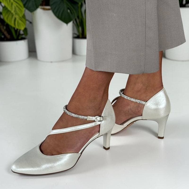 Womens Tamaris 22425 Diagonal Strap Heels - Pearl