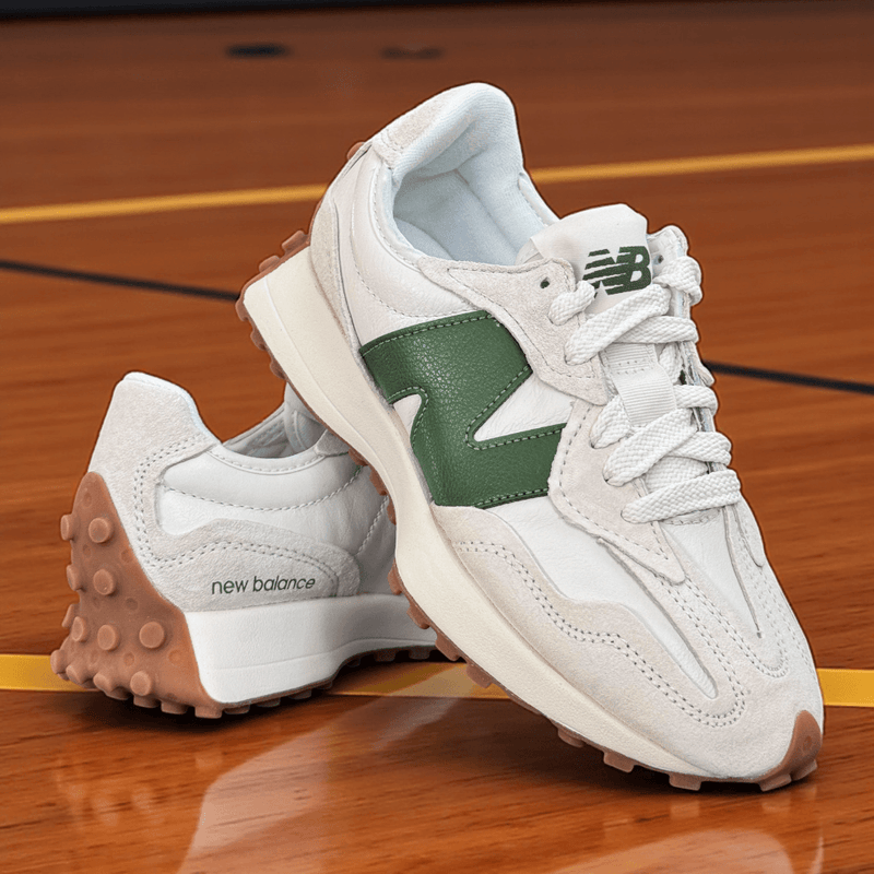 Womens New Balance 327 Suede Trainers - Linen with Dark Alpine - Cream