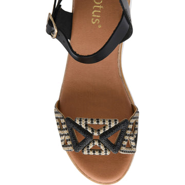 Womens Lotus ULP394 Ariah Wedge Sandals - Black