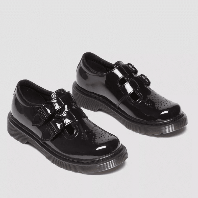 Infant Dr Martens 8065 Double Velcro Buckle - Black Patent