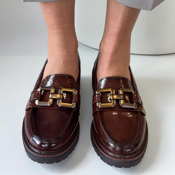 Womens Jana 24764 Cognac Patent Platform Loafer - Cognac Patent