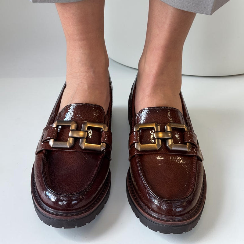 Womens Jana 24764 Cognac Patent Platform Loafer - Cognac Patent