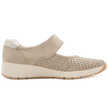 Womens Jana 24664 Taupe Lazer Cut Velcro Strap Shoes - Taupe