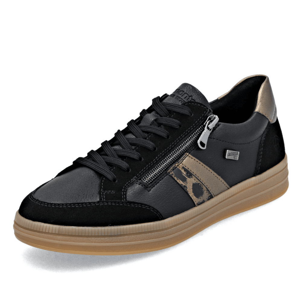 Womens Remonte D2C04 Black with Leopard Side Zip Gumsole Trainers