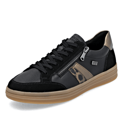 Womens Remonte D2C04 Black with Leopard Side Zip Gumsole Trainers - Black Combi