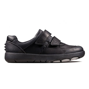 Junior Clarks Boys Rex Pace - Black Leather - Black