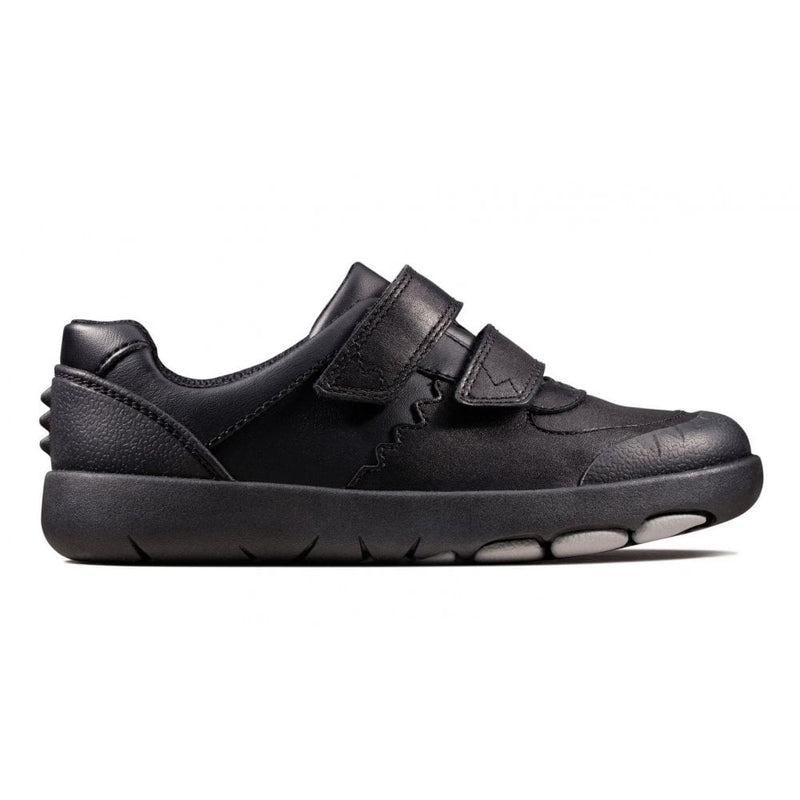 Junior Clarks Boys Rex Pace - Black Leather - Black