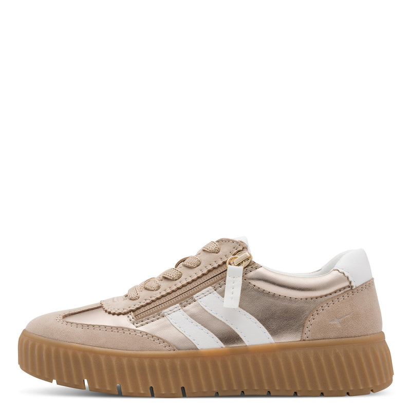 Womens Tamaris Comfort 83729 Light Gold Combination Side Zip Trainers - Light Gold Combination