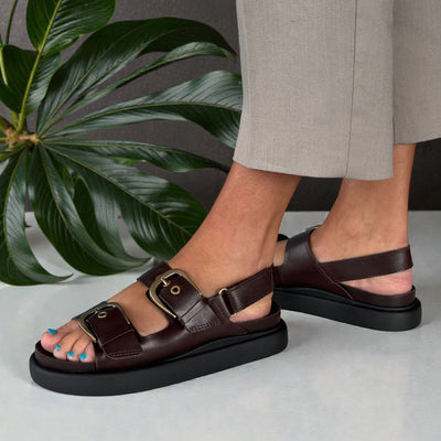Womens Clarks Aristella Bay Double Buckle Sandals - Dark Brown