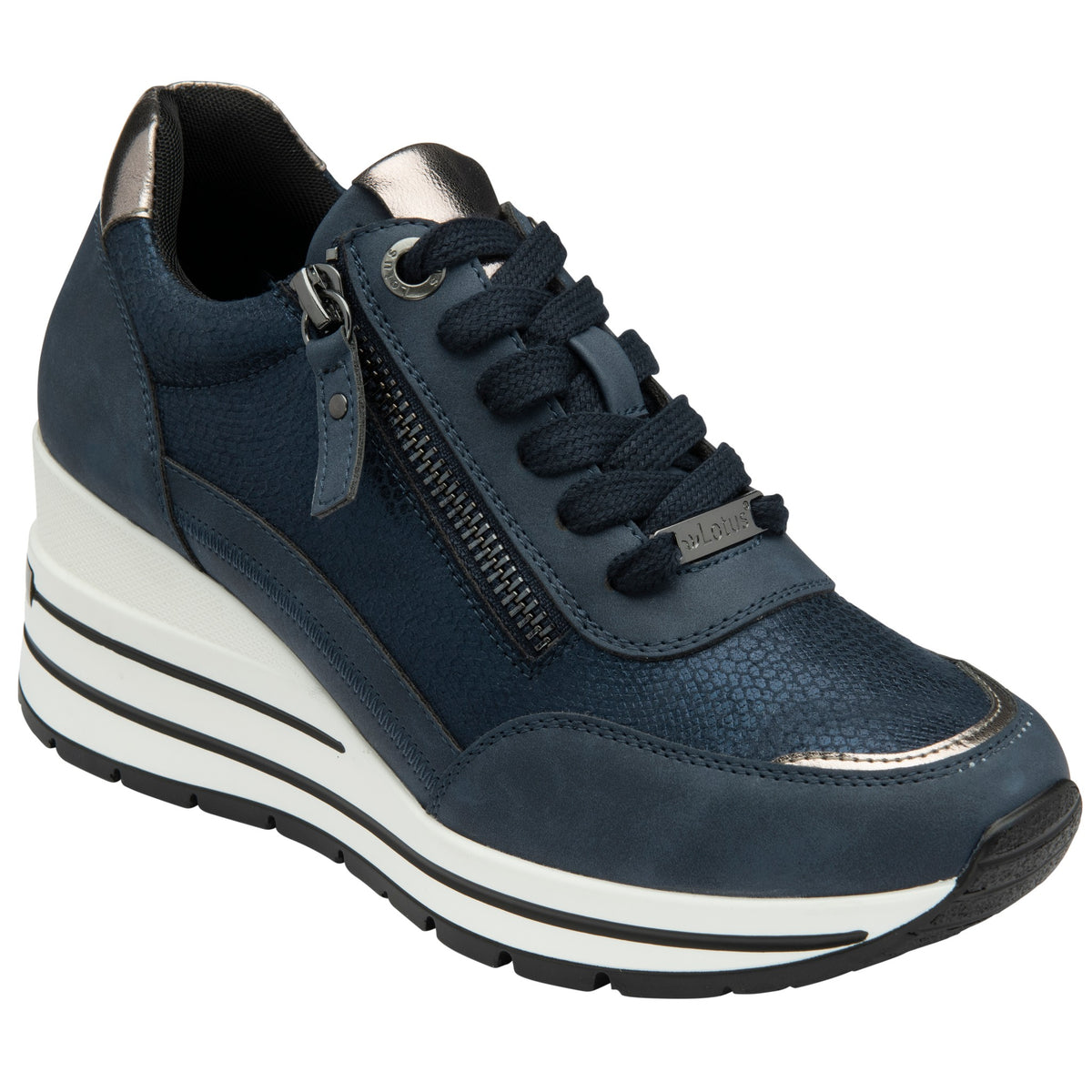 Womens Lotus Electra Navy Wedge Trainers With Side Zip