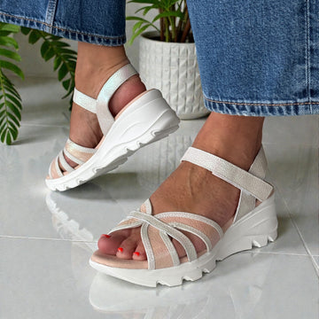 Womens Jose Saenz 5330 Wedge Sandal - White & Pink Iridescent