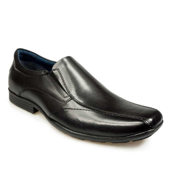 Junior Boys Pod Dundee Black Leather Slip On School Shoes - Black