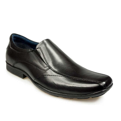 Boys Pod Dundee Black Leather Slip On School Shoes - Black