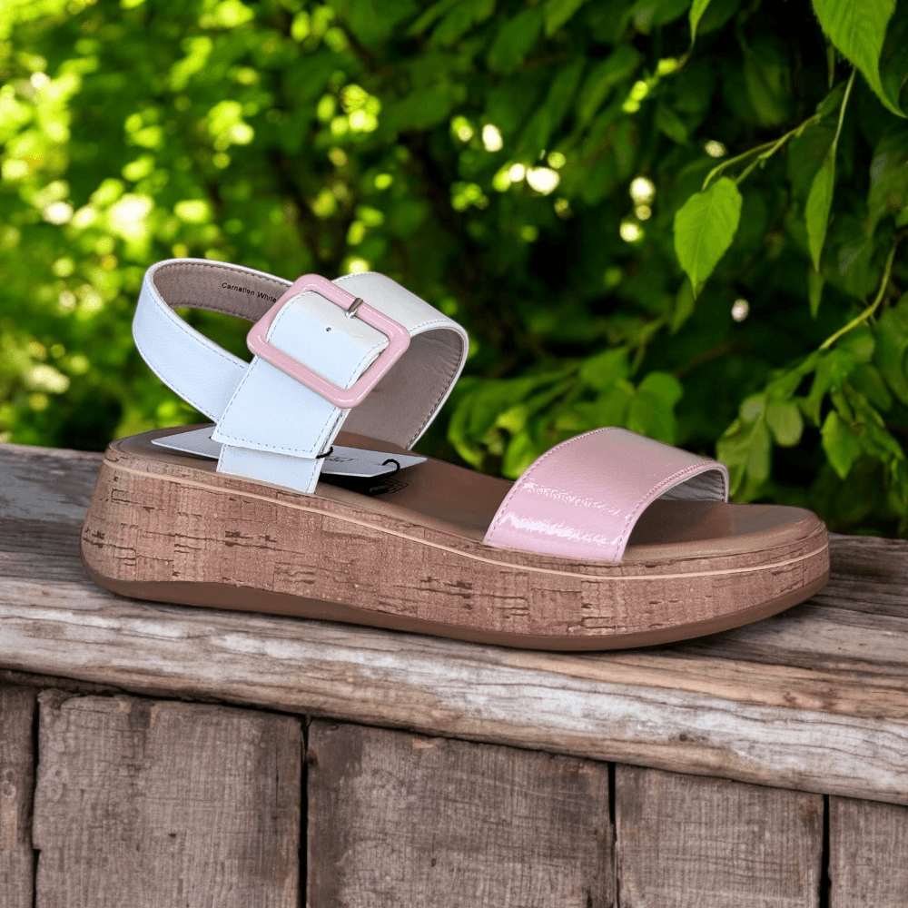 Womens Heavenly Feet Carnation Pink and White Platform Sandals