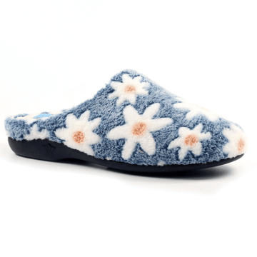 Womens Lunar Plumeria Floral Mule Slippers - Blue Floral