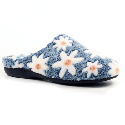 Womens Lunar Plumeria Floral Mule Slippers - Blue Floral