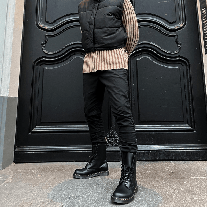 Womens Dr Martens 1490 10 Eyelet Smooth Leather Mid Calf Boot - Black