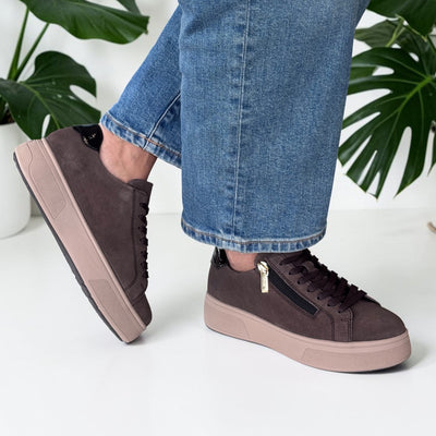 Womens Rieker M7701 Brown Suede Trainers - Brown