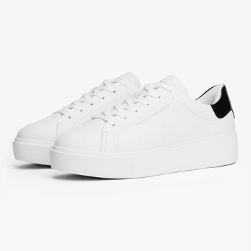 Womens Tommy Hilfiger Leather Contrast Heel Platform Trainers - White