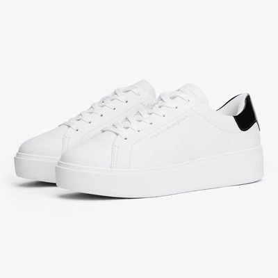 Womens Tommy Hilfiger Leather Contrast Heel Platform Trainers - White