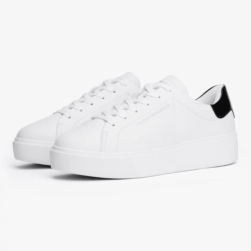 Womens Tommy Hilfiger Leather Contrast Heel Platform Trainers - White