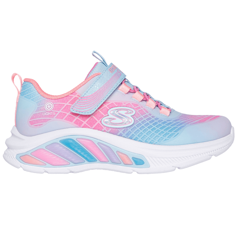 Girls Skechers Rainbow Cruisers Light Up Trainers - Light Blue Multi