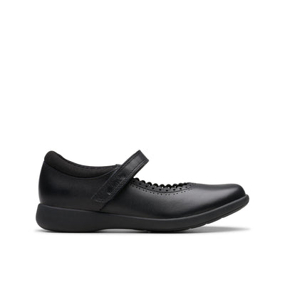 Girls Clarks Etch Pure Kid School Shoes - Black