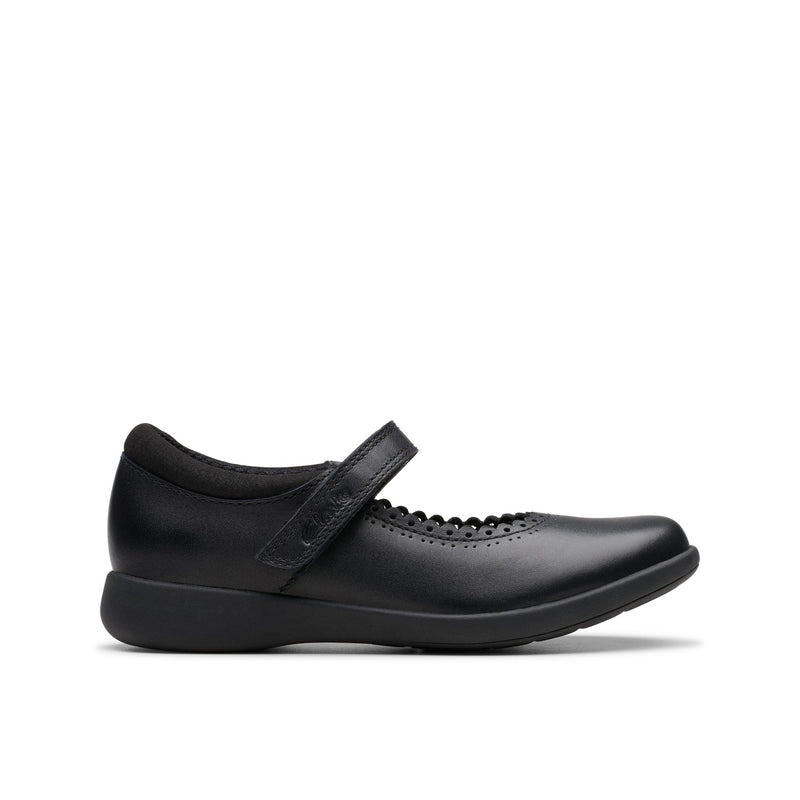 Girls Clarks Etch Pure Kid School Shoes - Black