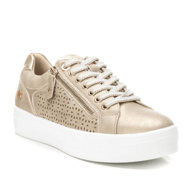 Womens Xti 143624 Gold Lazercut Side Zip Trainers - Beige Gold