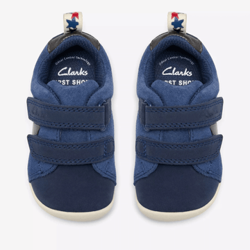 Infant Boys Clarks Roamer City Blue Leather and Suede 2 Strap Pre Walker Shoes - Blue Leather