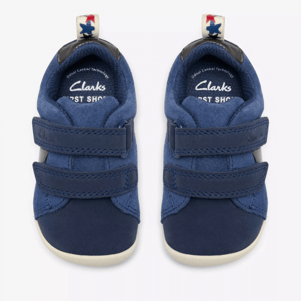 Infant Boys Clarks Roamer City Blue Leather and Suede 2 Strap Pre Walker Shoes - Blue Leather