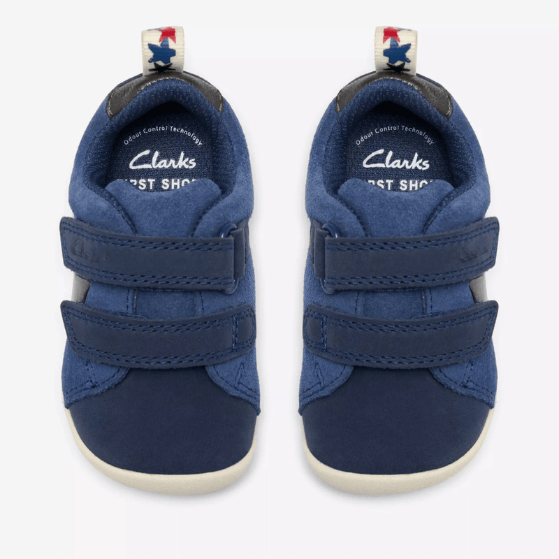 Infant Boys Clarks Roamer City Blue Leather and Suede 2 Strap Pre Walker Shoes - Blue Leather