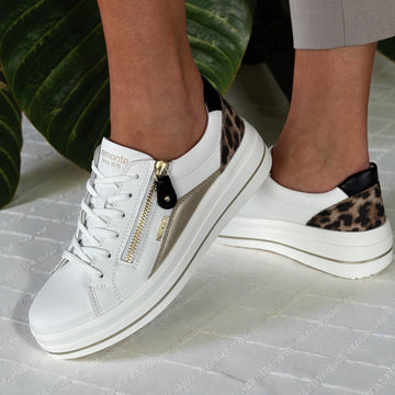 Womens Remonte D1C01 White Leopard Mix - White Gold and Black