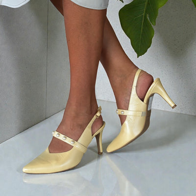 Womens Emis 8469 Slingback Heels - Pearl Lemon